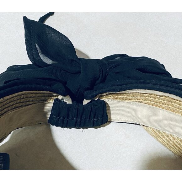 Vince Camuto Hat Womens One Size Black Chiffon Tie Bow Straw Visor Beachy Boho - Picture 3 of 6